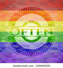 Often on mosaic background with the colors of the LGBT flag