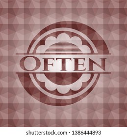 Often red seamless badge with geometric pattern background.