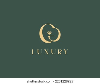 OG with diamond luxury modern letter design illustration, OG logo, Diamond logo design