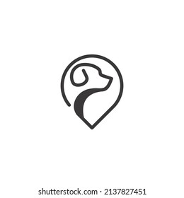 og head line art logo for search pet company with pin point location for pet shop veterinary and pet app