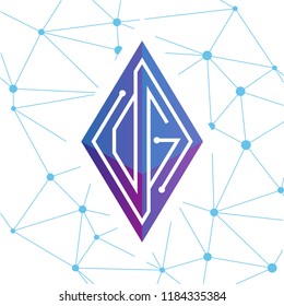 OG Initial letter block chain logo icon vector template. Looping mono line circuit letter on rhombus cube logo