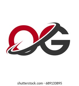 OG initial logo company name colored red and black swoosh design, isolated on white background. vector logo for business and company identity