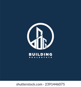 Logo inicial de construcción de monograma OG para inmobiliaria con diseño de círculo creativo