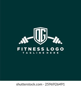 OG initial monogram for fitnes or gym logo with creative shield and barbell design