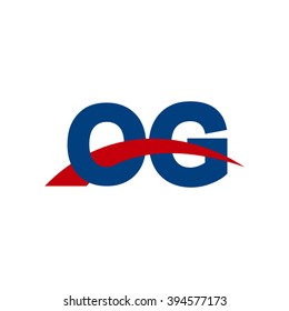 OG initial overlapping swoosh letter logo blue red