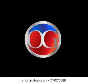 OG Letter logo Design in a circle. Blue Red and silver colored
