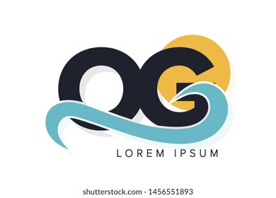 OG letter logo with ocean waves and sunset. Beach concept design