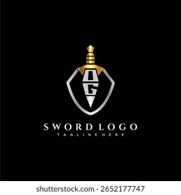 OG carta monograma de luxo para escudo e espada estilo imagem