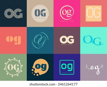 OG logo company template. Letter o and g logotype. Set different classic serif lettering and modern bold text with design elements. Initial font typography. Collection trendy business identity.