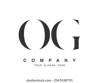 Design do logotipo OG. Estilo de fonte serif da letra inicial o e g. Tipografia clássica do nome da empresa. Logotipo ou identidade da moda. Ilustração vetorial.