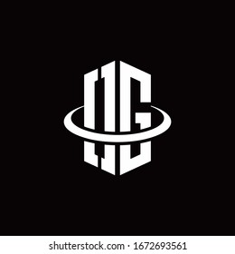 Logotipo de monograma en forma de hexágono y rodeado por un anillo