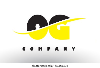 OG O G  Black and Yellow Letter Logo with White Swoosh and Curved Lines.