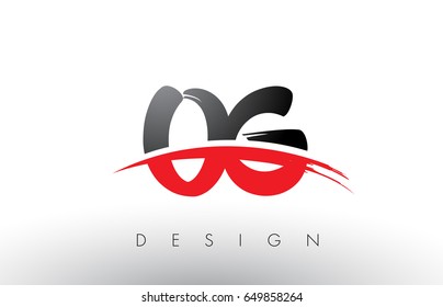OG O G Brush Logo Letters Design with Red and Black Colors and Brush Letter Concept.