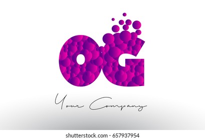 OG O G Dots Letter Logo with Purple Pink Magenta Bubbles Texture Vector.