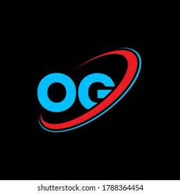 OG O G letter logo design. Initial letter OG linked circle uppercase monogram logo red and blue. OG logo, O G design. og, o g