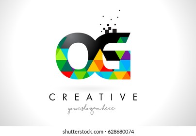 OG O G Letter Logo with Colorful Vivid Triangles Texture Design Vector Illustration.