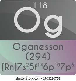 Og Oganesson  Chemical Element Periodic Table. Square vector illustration, colorful clean style Icon with molar mass, electron config. and atomic number for Lab, science or chemistry education.