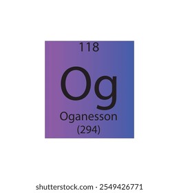 Tabela Periódica Do Elemento Químico Og Oganesson. Simples ilustração de vetor quadrado plano, simples ícone de estilo limpo com massa molar e número atômico para Lab, ciência ou classe de química.