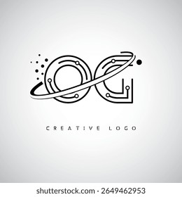 OG Orbit Monogram Logo - Futuristic Minimal Letter mark with Circular Line Art, Tech-Inspired Dots and Space Motion Concept for Modern Branding Identity (Logotipo de Monograma de Órbita OG - Marca de Letra Mínima Futurista com Linha de Arte Circular, Pontos Inspirados na Tecnologia e Conceito de Movimento Espacial para Identidade de Marca Moderna)