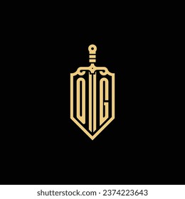 OG vintage shield and sword initial logo in high quality professional design that will print well across any print media