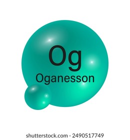 Oganesson element symbol. Green spherical representation. Chemical Og icon. Scientific vector illustration.