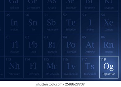 Oganesson highlighted element in periodic table with glowing effect