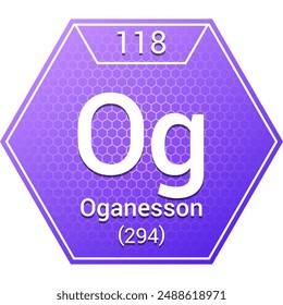 Oganesson (Og) (118) Noble Gas - Fundamental Chemical Element, Periodic Table in Chemistry Symbol, Name, Atomic Mass, Number, Chemistry Hexagon Logo Icon Design, White Background