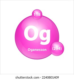 Oganesson (Og) icon structure chemical element round shape circle Pink. 3D Illustration vector. Chemical element of periodic table Sign with atomic number. Study in science for education. 