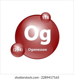Oganesson (Og) Icon structure chemical element round shape circle brown easily. 3D Illustration vector. Chemical element of periodic table Sign with atomic number. Study in science for education. 