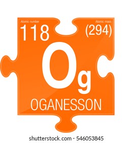 Oganesson symbol. Element number 118 of the Periodic Table of the Elements - Chemistry -  Puzzle piece with orange background