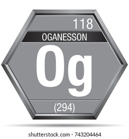 Oganesson symbol in the form of a hexagon with a metallic frame. Element number 118 of the Periodic Table of the Elements - Chemistry 