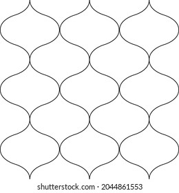 Ogee Abstract Vector Seamless Pattern Background With Retro Shapes Net Texture. Neutral Black White Geometric Backdrop. Monochrome Chicken Wire Style Versatile Repeat Print For Wellness Packaging