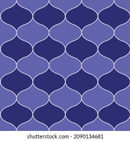 Ogee abstract vector seamless pattern background with retro shapes net texture. Periwinkle purple violoet geometric backdrop. Monochrome historical tyle versatile repeat print for wellness packaging