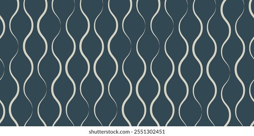Ogee or chicken wire lattice vector seamless border background. Vertical mesh with painterly hand drawn lines blue white banner backdrop. Organic textural effect. Geometric net texture weave repeat.