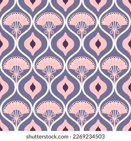 Ogee Egyptian modern style ethnic pattern with purple background. Motif aztec vector. Design for wallpaper, wrapping, texture, clothing, fabric, textile, carpet, home decor, throw pillow, printing