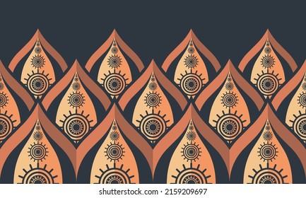 Ogee ethnic tribal seamless pattern. Traditional design for background, wallpaper, paper, packaging, fabric, clothing, wrapping, carpet, tile, decoration, vector illustration, embroidery style.