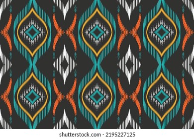 Ogee seamless Ikat Aztec Ethnic boho pattern with geometric in bright colors. Design for carpet, wallpaper, clothing, wrapping, batik, fabric, Vector illustration embroidery style in Ethnic themes.