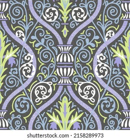 Ogee Vines Vintage Baroque Style Vector Seamless Pattern