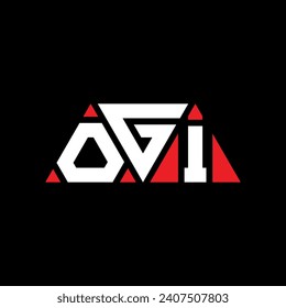 OGI triangle letter logo design with triangle shape. OGI triangle logo design monogram. OGI triangle vector logo template with red color. OGI triangular logo Simple, Elegant, and Luxurious design.