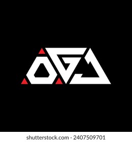 Diseño del logotipo de la letra triangular OGJ con forma triangular. Monograma de diseño del logotipo del triángulo OGJ. Plantilla de logotipo vectorial del triángulo OGJ con color rojo. Logo triangular de OGJ Diseño sencillo, elegante y lujoso.
