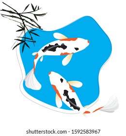 Ogon Yamabuki fish koi. Fish Koi Illustration. Concept for Fish Koi. Flat style vector illustration isolated on colour background, suitable for wallpaper, banner, book illustration