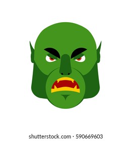 Ogre angry Emoji. Goblin evil emotion isolated. Green monster face
