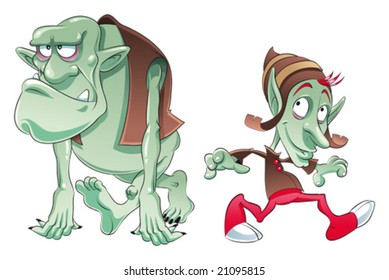 Ogre and Elf. Funny cartoon and vector characters