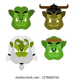 Ogre face warrior set. Green goblin head. Brutal Troll