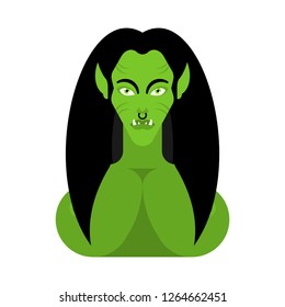 Ogre Female face. Green goblin woman portrait. berserk lady Troll
