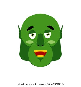 Ogre Happy Emoji. Goblin Merry Emotion Isolated. Green Monster Face
