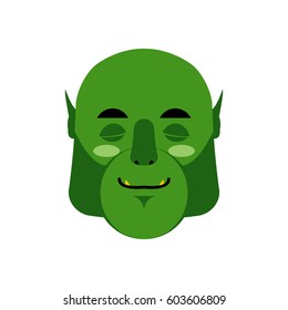 Ogre sleeping Emoji. Goblin asleep emotion isolated. Green monster face
