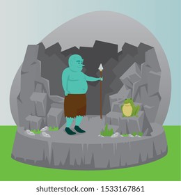 ogre with spear in scene fairytale vector illustration design