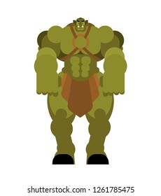 Ogre warrior with weapon. Green goblin Strong. berserk Troll