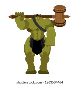 Ogre warrior with weapon. Green goblin Strong. berserk Troll